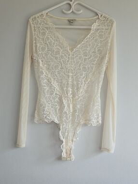 Guess Cream Lace Mesh Bodysuit